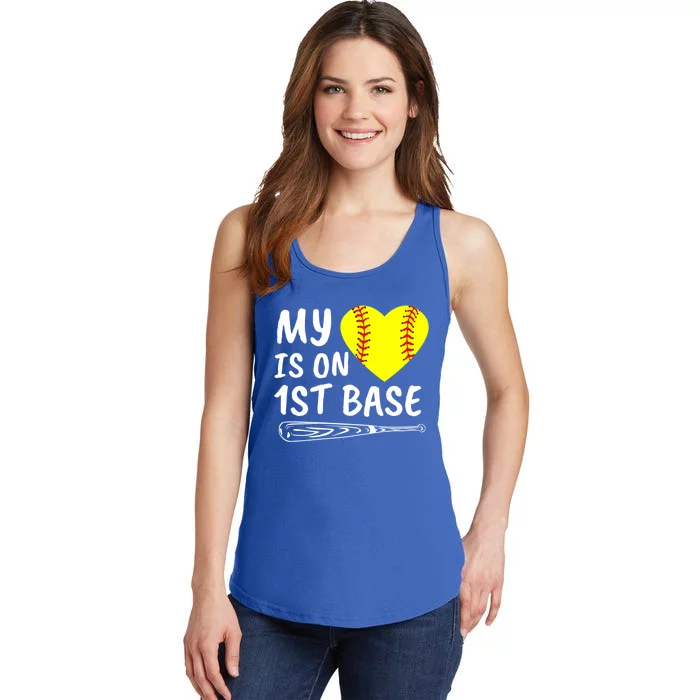 My Heart Is On 1st Base Softball Bat Proud Mom Dad Gift Ladies Essential Tank