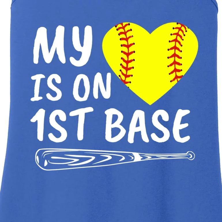 My Heart Is On 1st Base Softball Bat Proud Mom Dad Gift Ladies Essential Tank