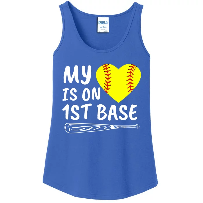 My Heart Is On 1st Base Softball Bat Proud Mom Dad Gift Ladies Essential Tank