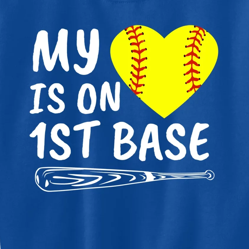 My Heart Is On 1st Base Softball Bat Proud Mom Dad Gift Kids Sweatshirt