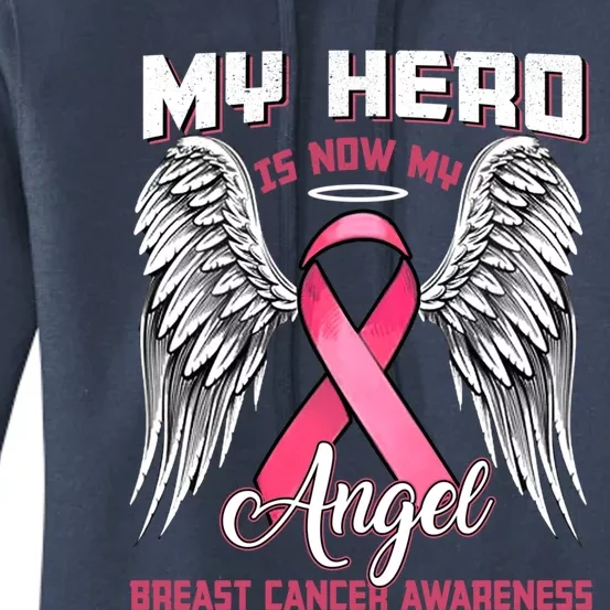 My Hero Is Now My Angel Pink Ribbon Wings Breast Cancer Cool Gift Women's Pullover Hoodie