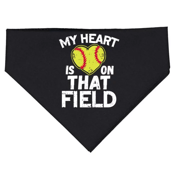 My Heart Is On That Field Softball Gift For Mom Dad Gift USA-Made Doggie Bandana