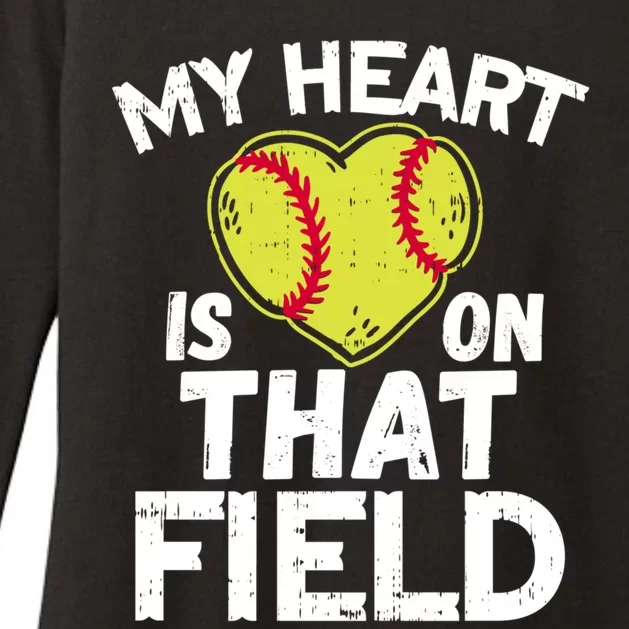 My Heart Is On That Field Softball Gift For Mom Dad Gift Womens CVC Long Sleeve Shirt