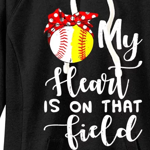 My Heart Is On That Field Baseball TShirt Softball Mom TShirt Women's Fleece Hoodie