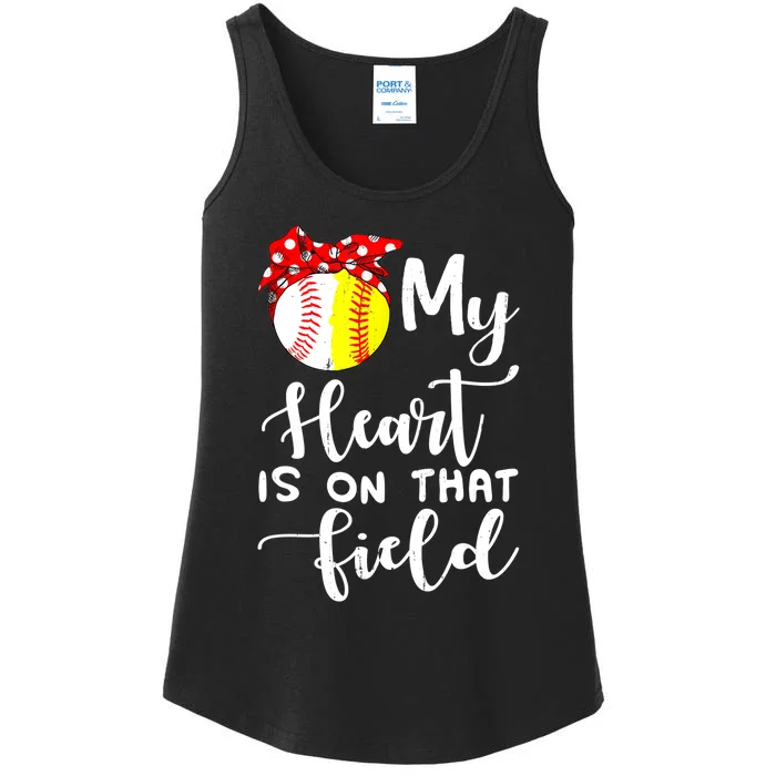 My Heart Is On That Field Baseball TShirt Softball Mom TShirt Ladies Essential Tank