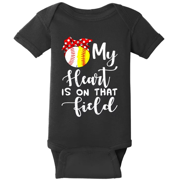 My Heart Is On That Field Baseball TShirt Softball Mom TShirt Baby Bodysuit