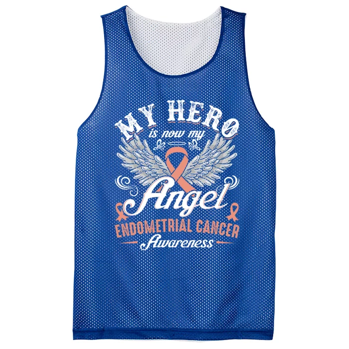 My Hero Is Now My Angel Endometrial Cancer Awareness Great Gift Mesh Reversible Basketball Jersey Tank