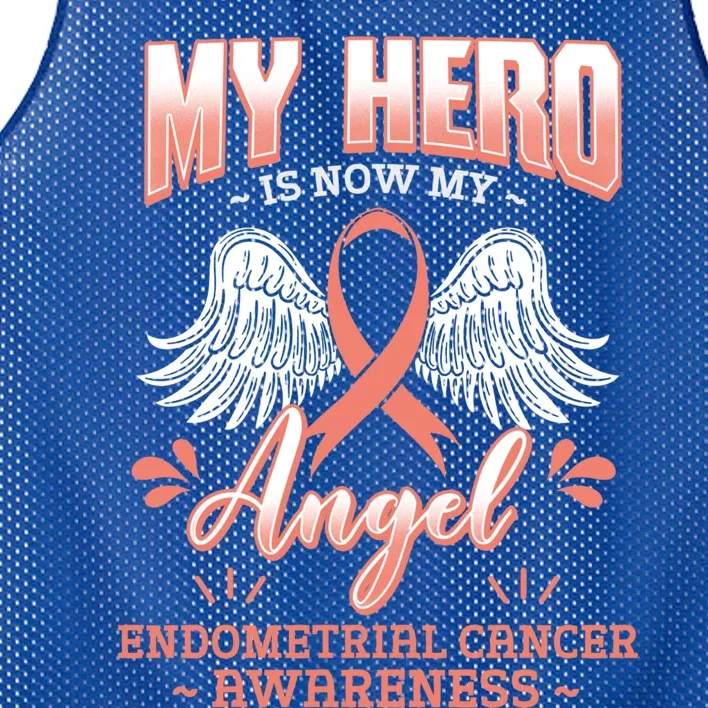 My Hero Is Now My Angel Endometrial Cancer Uterine Cancer Cool Gift Mesh Reversible Basketball Jersey Tank