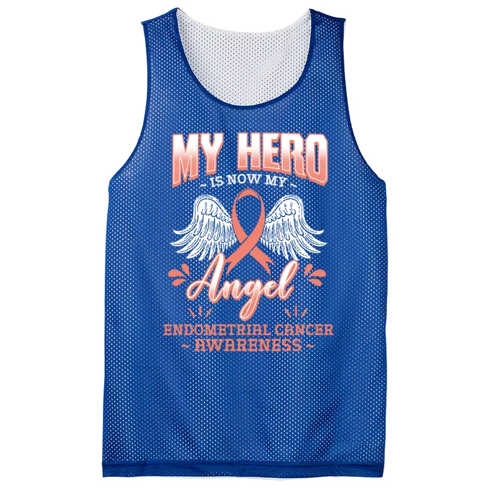 My Hero Is Now My Angel Endometrial Cancer Uterine Cancer Cool Gift Mesh Reversible Basketball Jersey Tank