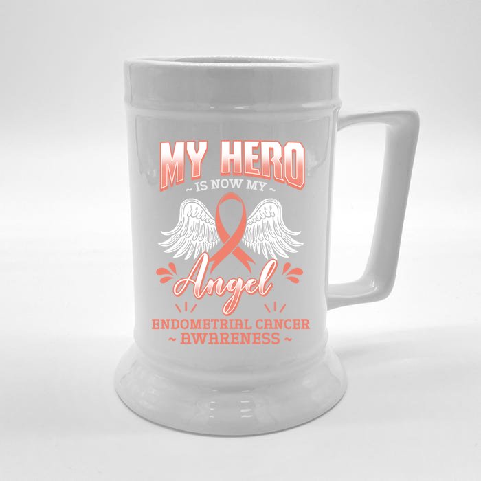 My Hero Is Now My Angel Endometrial Cancer Uterine Cancer Cool Gift Front & Back Beer Stein