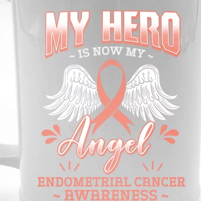 My Hero Is Now My Angel Endometrial Cancer Uterine Cancer Cool Gift Front & Back Beer Stein