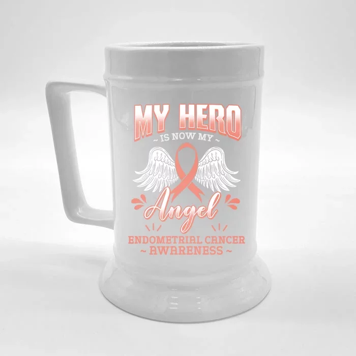 My Hero Is Now My Angel Endometrial Cancer Uterine Cancer Cool Gift Front & Back Beer Stein