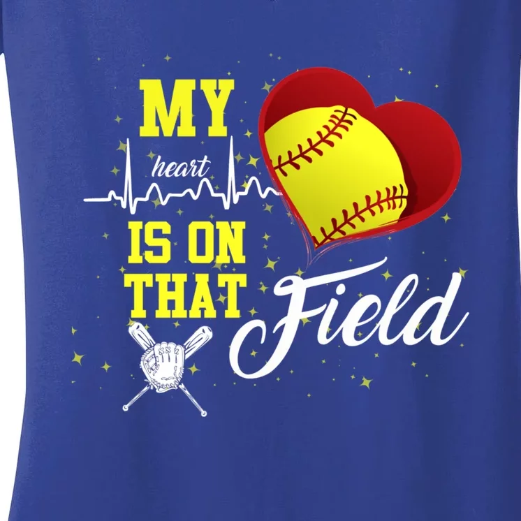 My Heart Is On That Field Baseball Lovers Gift Women's V-Neck T-Shirt