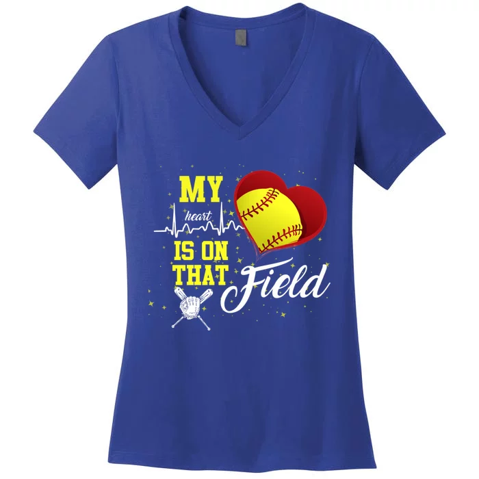 My Heart Is On That Field Baseball Lovers Gift Women's V-Neck T-Shirt