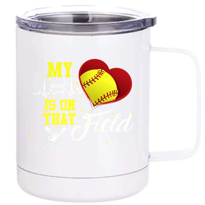 My Heart Is On That Field Baseball Lovers Gift Front & Back 12oz Stainless Steel Tumbler Cup