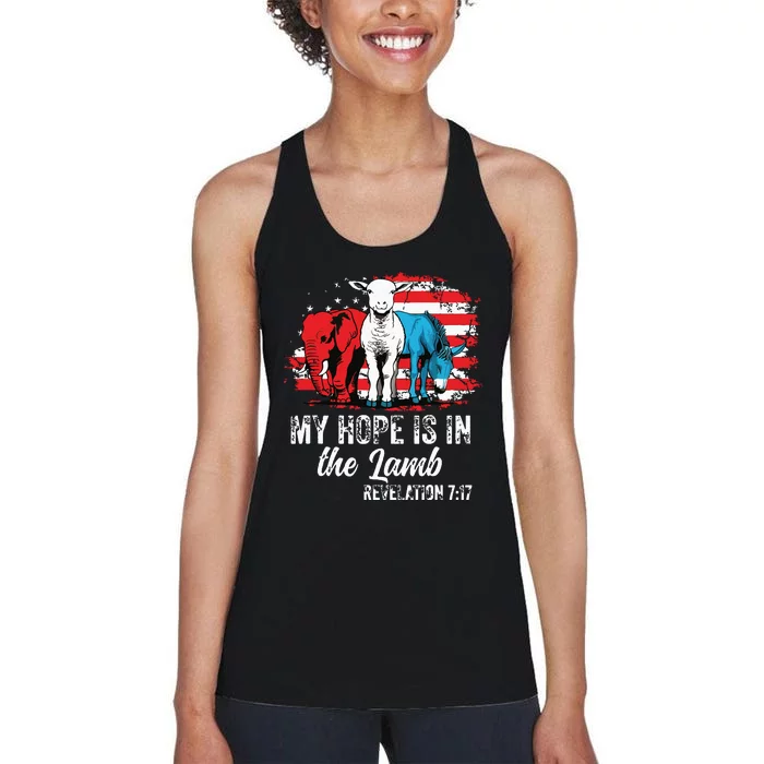 My Hope Is In The Lamb Funny Scripture Elephant Donkey Us Women's Racerback Tank