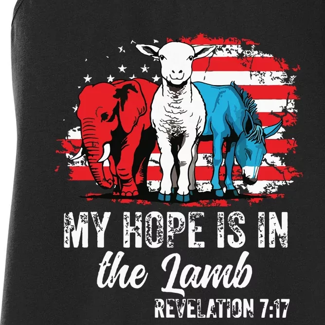 My Hope Is In The Lamb Funny Scripture Elephant Donkey Us Women's Racerback Tank