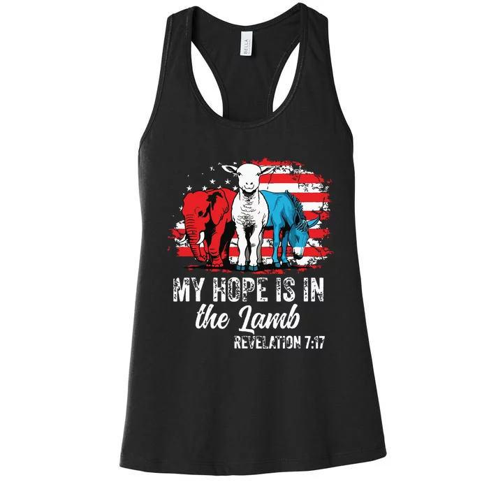 My Hope Is In The Lamb Funny Scripture Elephant Donkey Us Women's Racerback Tank