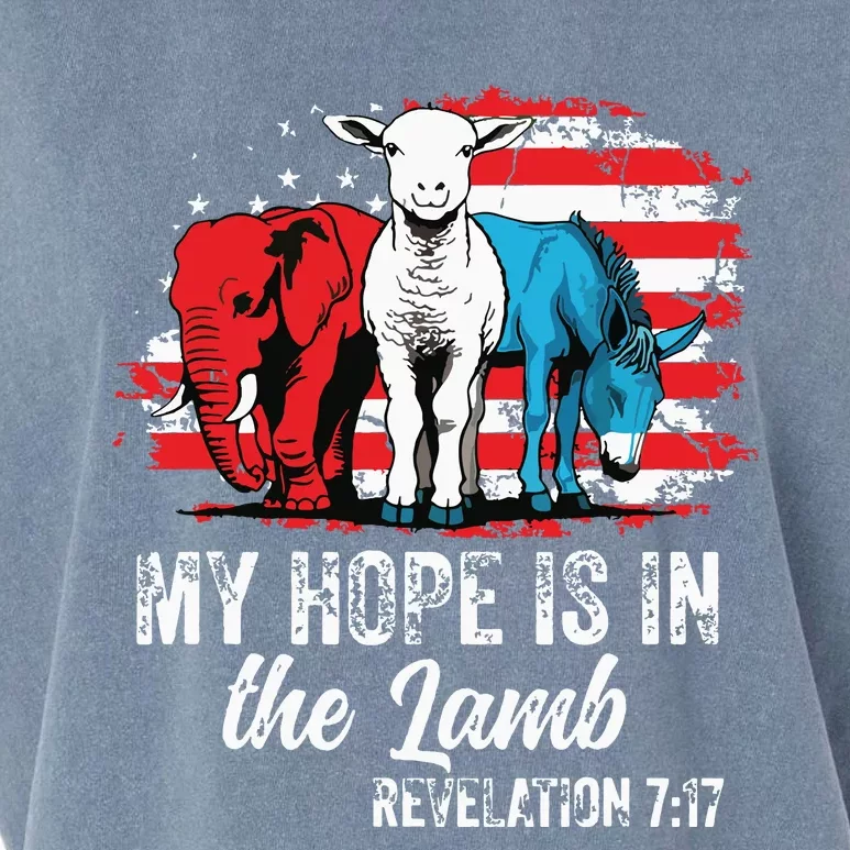 My Hope Is In The Lamb Funny Scripture Elephant Donkey Us Garment-Dyed Women's Muscle Tee