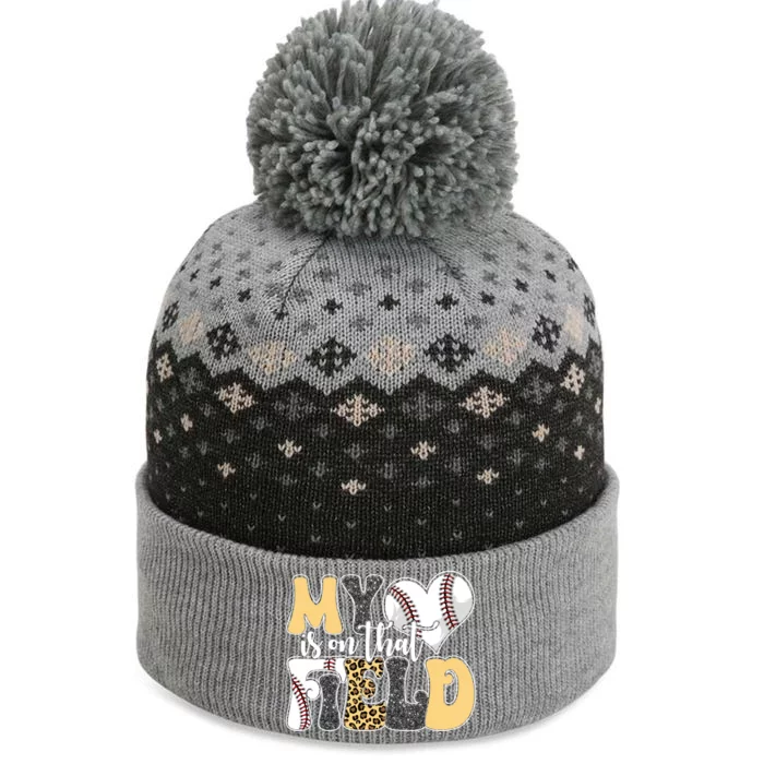 My Heart Is On That Field Tee Leopard Baseball Softball Mom Gift The Baniff Cuffed Pom Beanie