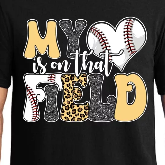 My Heart Is On That Field Tee Leopard Baseball Softball Mom Gift Pajama Set