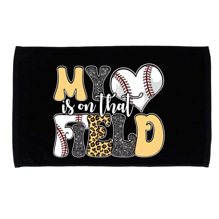 My Heart Is On That Field Tee Leopard Baseball Softball Mom Gift Microfiber Hand Towel