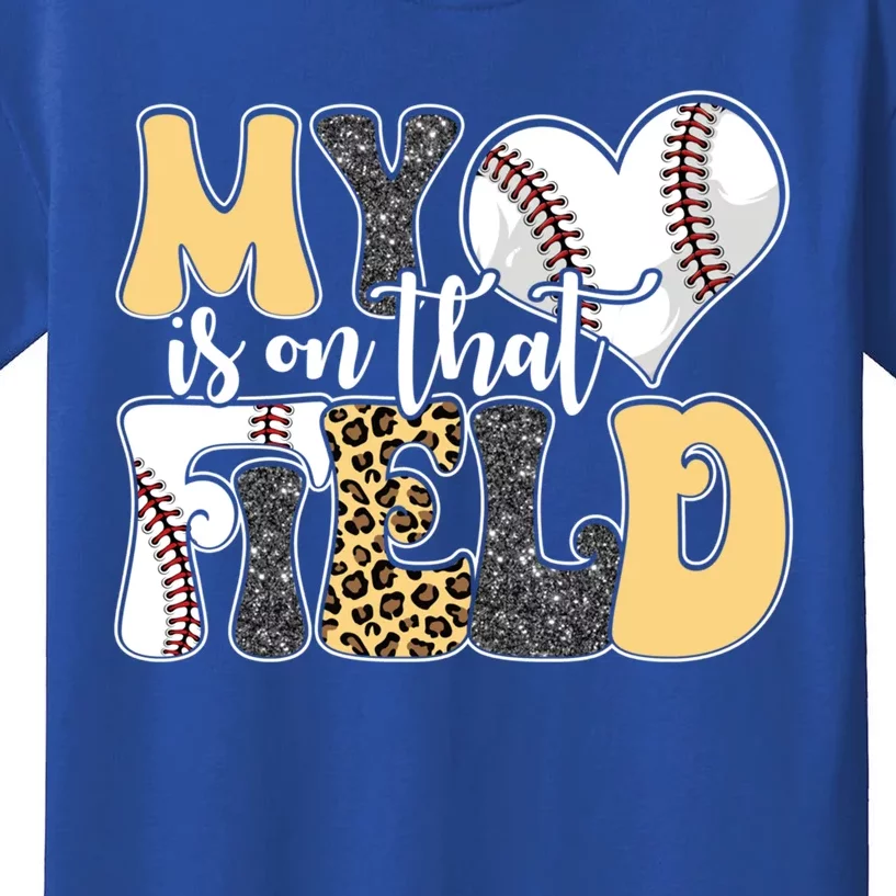 My Heart Is On That Field Tee Leopard Baseball Softball Mom Gift Kids T-Shirt