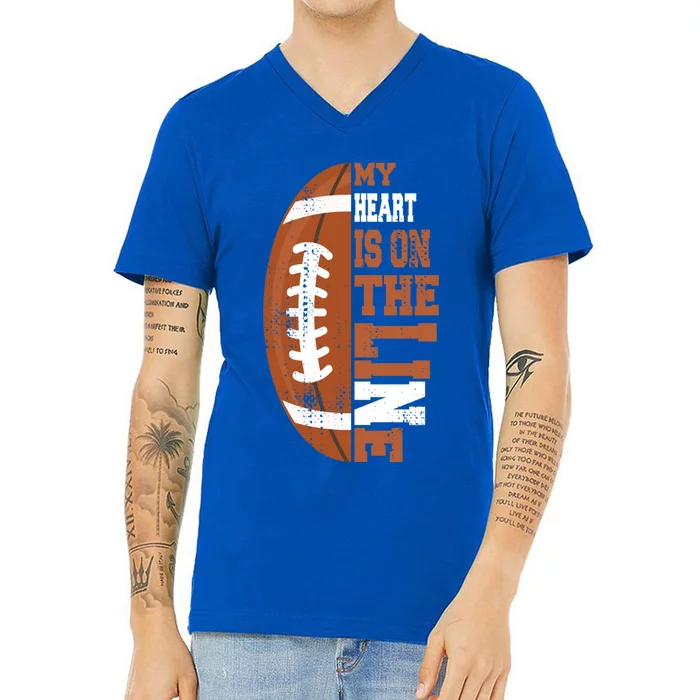 My Heart Is On The Line Football Gift V-Neck T-Shirt