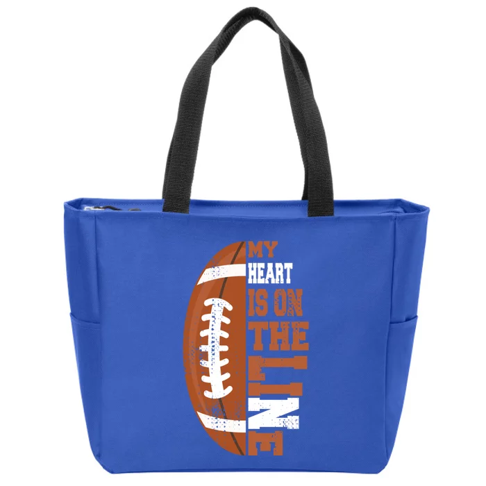 My Heart Is On The Line Football Gift Zip Tote Bag