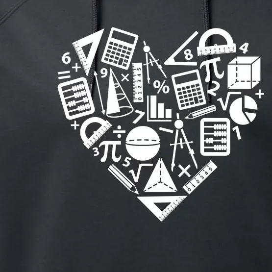 Math Heart I Love Math Math Lovers Gift Math Teacher Gift Performance Fleece Hoodie