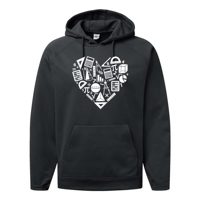 Math Heart I Love Math Math Lovers Gift Math Teacher Gift Performance Fleece Hoodie