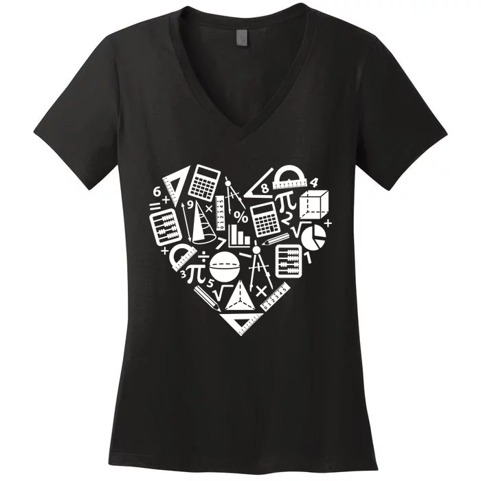 Math Heart I Love Math Math Lovers Gift Math Teacher Gift Women's V-Neck T-Shirt