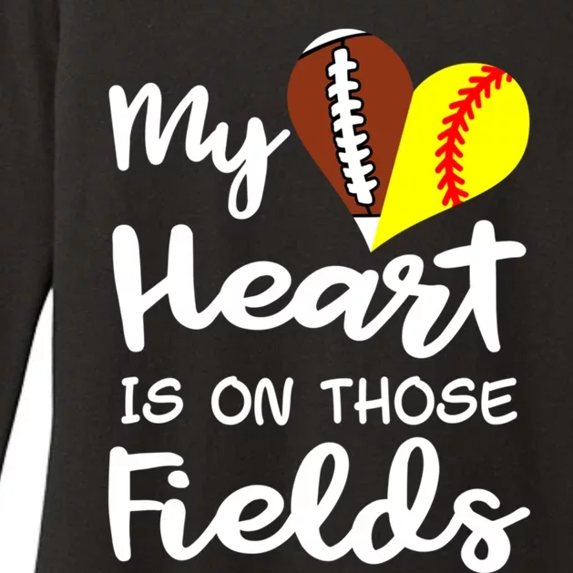 My Heart Is On Those Fields Football Softball Player Mom Gift Womens CVC Long Sleeve Shirt