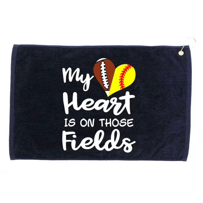 My Heart Is On Those Fields Football Softball Player Mom Gift Grommeted Golf Towel