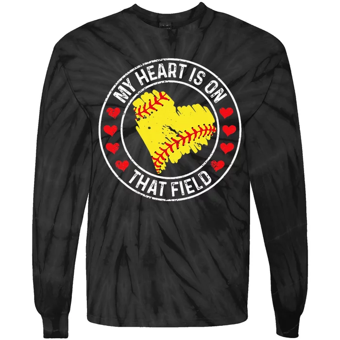 My Heart Is On That Field Baseball Softball Mom Tie-Dye Long Sleeve Shirt