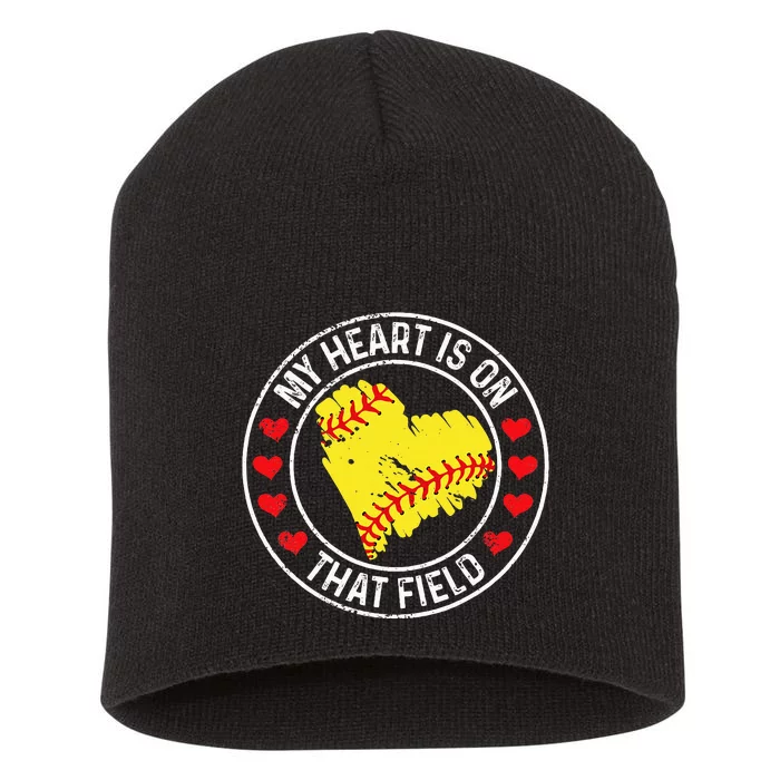 My Heart Is On That Field Baseball Softball Mom Short Acrylic Beanie