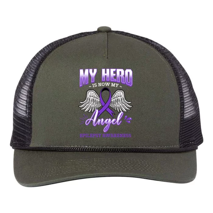 My Hero Is Now My Angel Epilepsy Purple Epileptic Seizures Great Gift Retro Rope Trucker Hat Cap