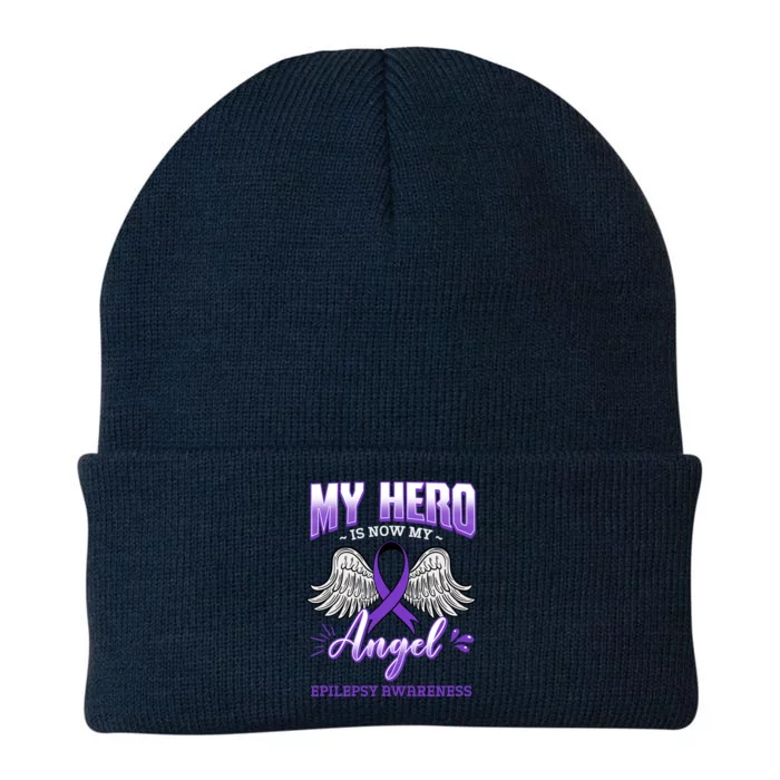 My Hero Is Now My Angel Epilepsy Purple Epileptic Seizures Great Gift Knit Cap Winter Beanie