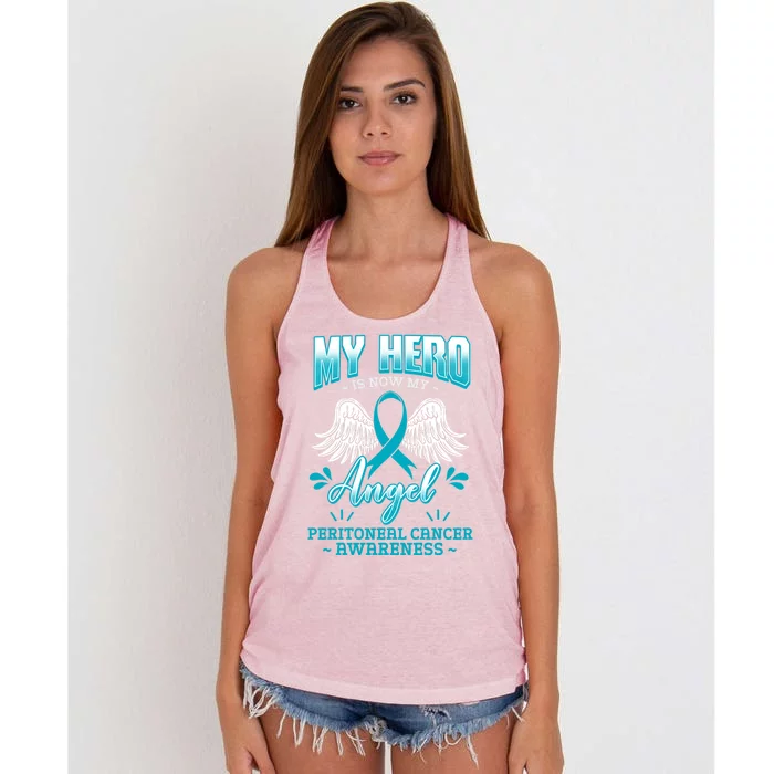 My Hero Is Now My Angel Primary Peritoneal Cancer Awareness Meaningful Gift Women's Knotted Racerback Tank