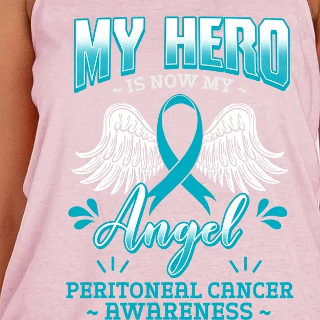 My Hero Is Now My Angel Primary Peritoneal Cancer Awareness Meaningful Gift Women's Knotted Racerback Tank