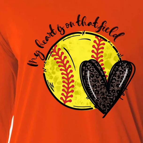 My Heart Is On That Field Softball Game Day Vibes Softball Gift Cooling Performance Long Sleeve Crew