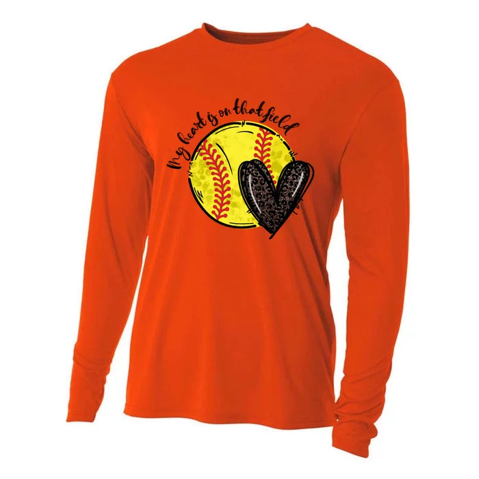 My Heart Is On That Field Softball Game Day Vibes Softball Gift Cooling Performance Long Sleeve Crew