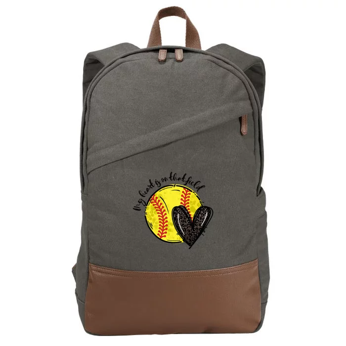 My Heart Is On That Field Softball Game Day Vibes Softball Gift Cotton Canvas Backpack