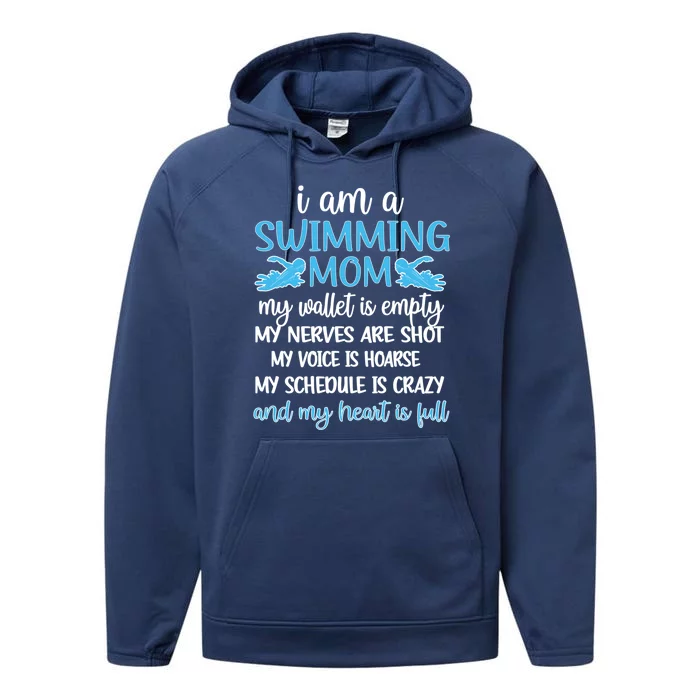 My Heart Is Full Swimming Mom Proud Swim Mama Gift Performance Fleece Hoodie