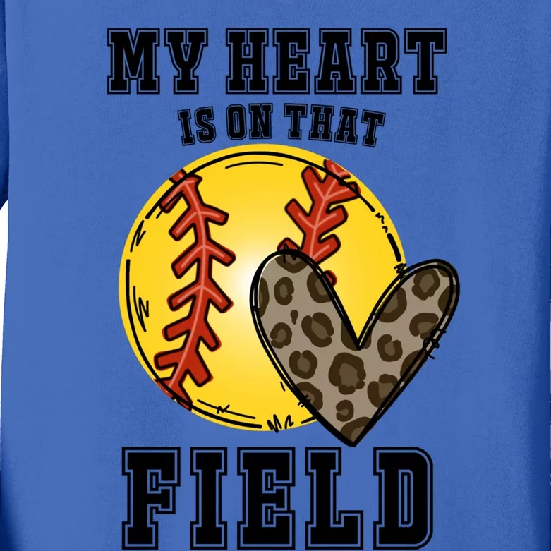 My Heart Is On That Field Softball Lovers Game Day Vibes Great Gift Kids Long Sleeve Shirt