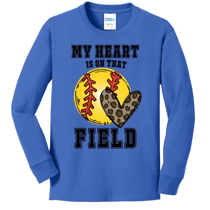 My Heart Is On That Field Softball Lovers Game Day Vibes Great Gift Kids Long Sleeve Shirt