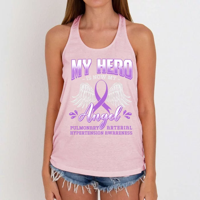 My Hero Is Now My Angel Pulmonary Hypertension Awareness Gift Women's Knotted Racerback Tank