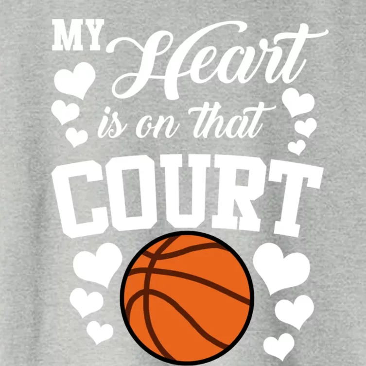 My Heart Is On That Court Basketball Mom Dad Husband Funny Gift Women's Crop Top Tee