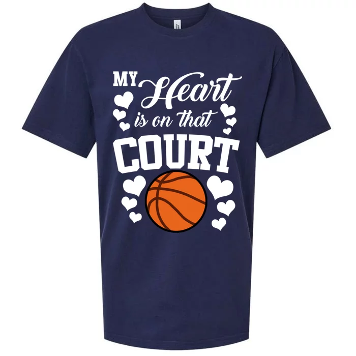 My Heart Is On That Court Basketball Mom Dad Husband Funny Gift Sueded Cloud Jersey T-Shirt