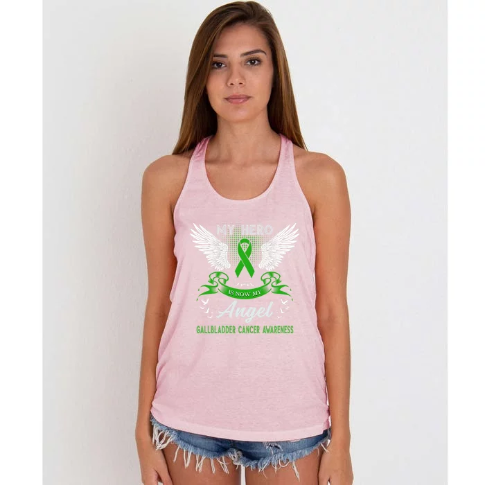 My Hero Is Now My Angel Gallbladder Cancer Awareness Month Gift Women's Knotted Racerback Tank